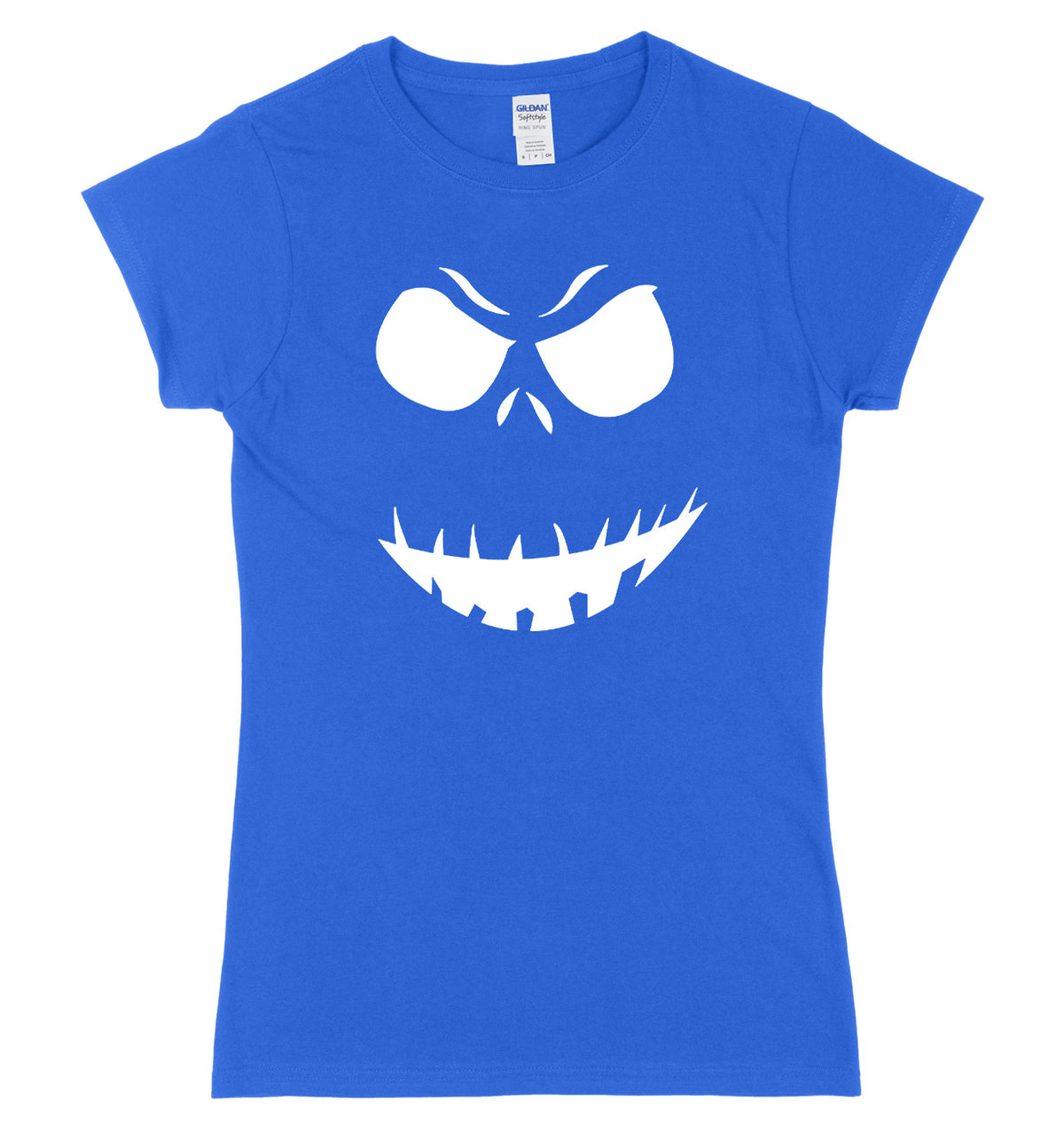 Evil Scary Pumpkin Face Design Womens Ladies Slim Fit Halloween T-Shirt