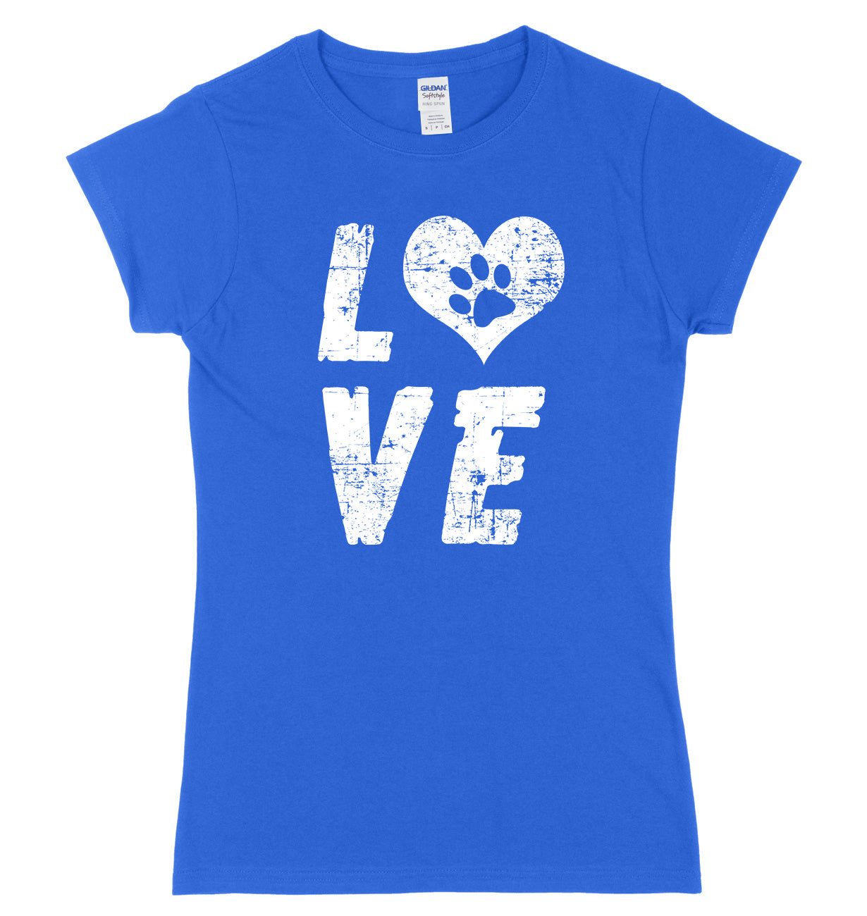 Love Dogs Paw Print Love Heart Womens Slim Fit T-Shirt