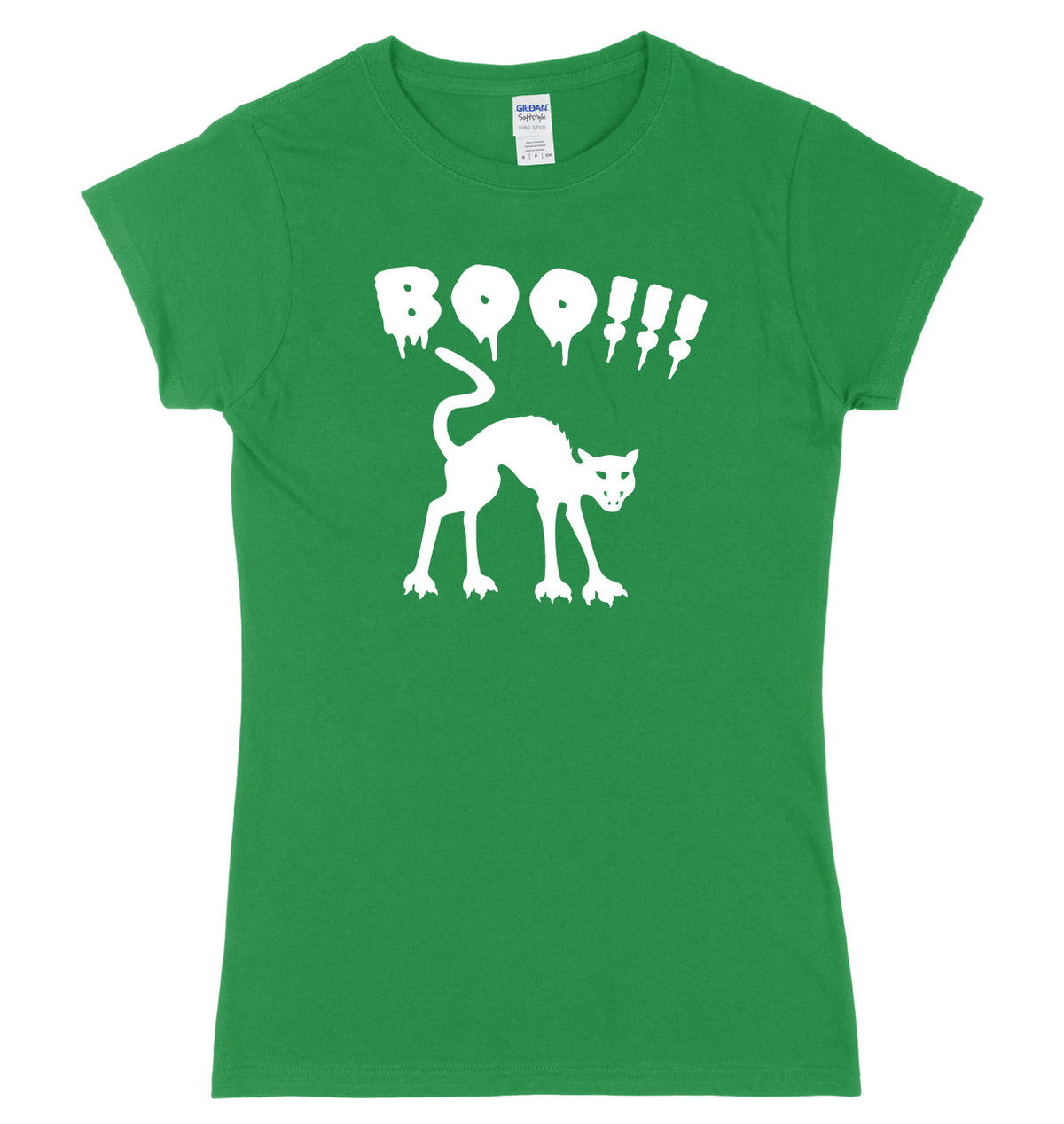 BOO!! Scay Cat Womens Ladies Slim Fit Halloween T-Shirt