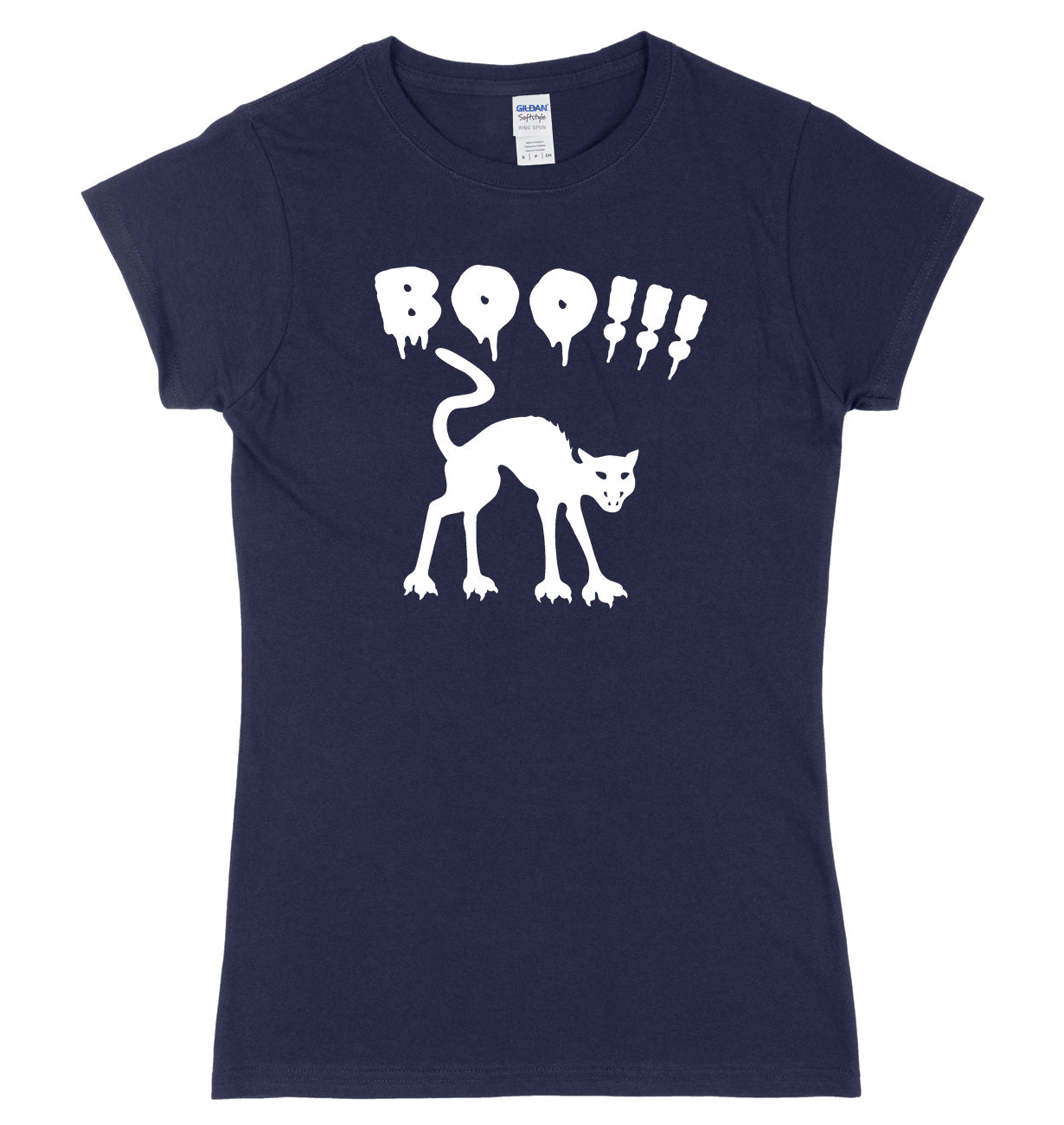 BOO!! Scay Cat Womens Ladies Slim Fit Halloween T-Shirt