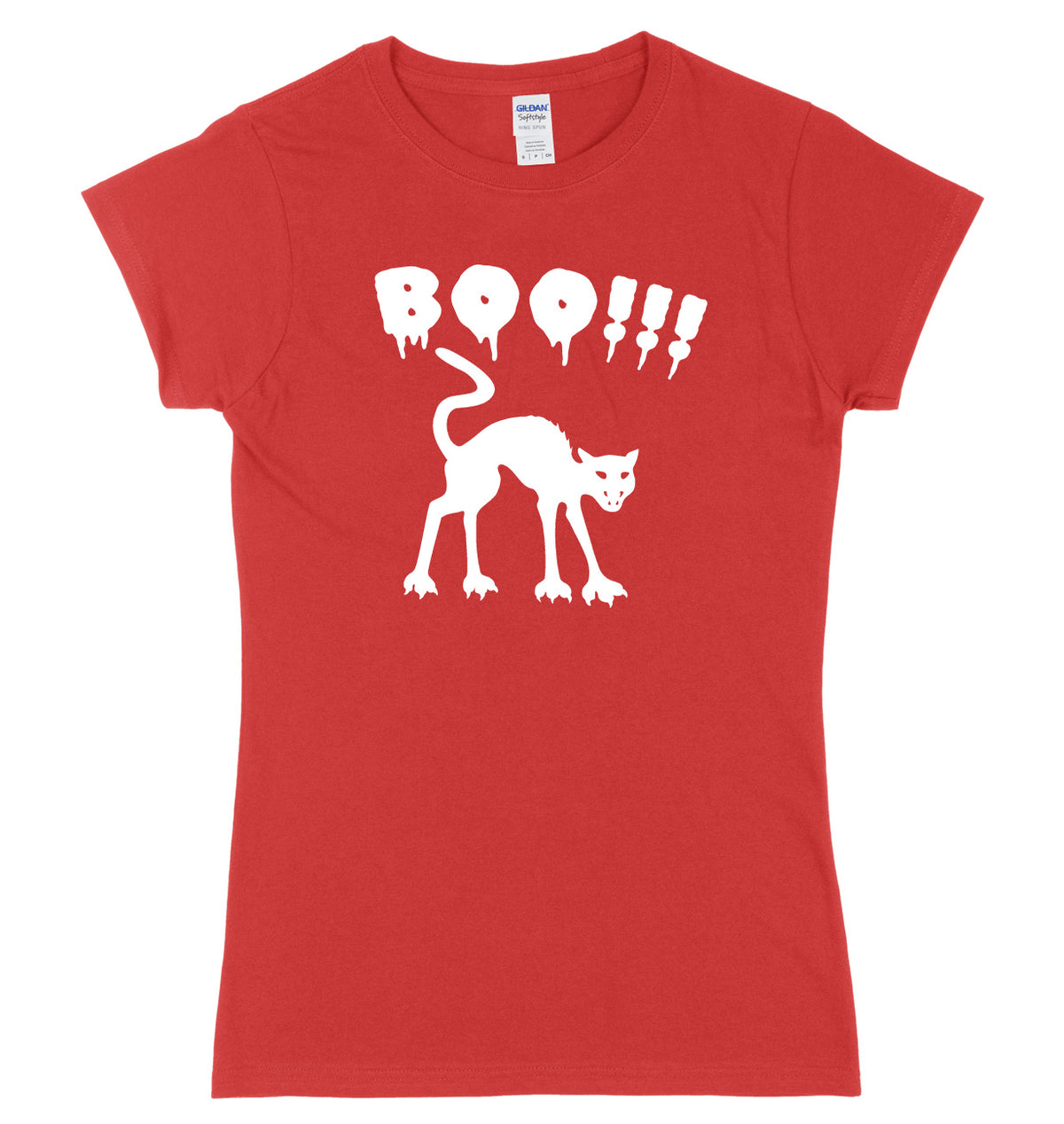 BOO!! Scay Cat Womens Ladies Slim Fit Halloween T-Shirt