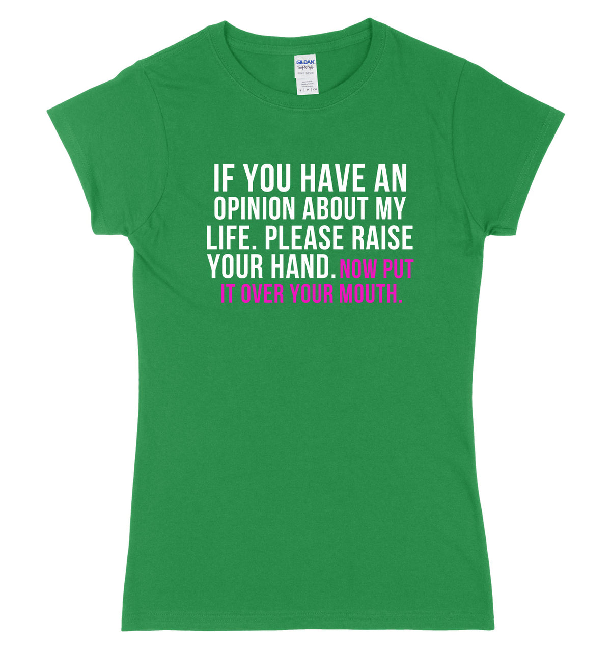 If You Have An Opinion About My Life Please Raise Your Hand. Now Put It Over Your Mouth Womens Ladies Slim Fit T-Shirt