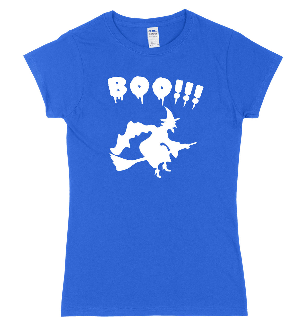 BOO!! Witch Flying A Broomstick Womens Ladies Slim Fit Halloween T-Shirt
