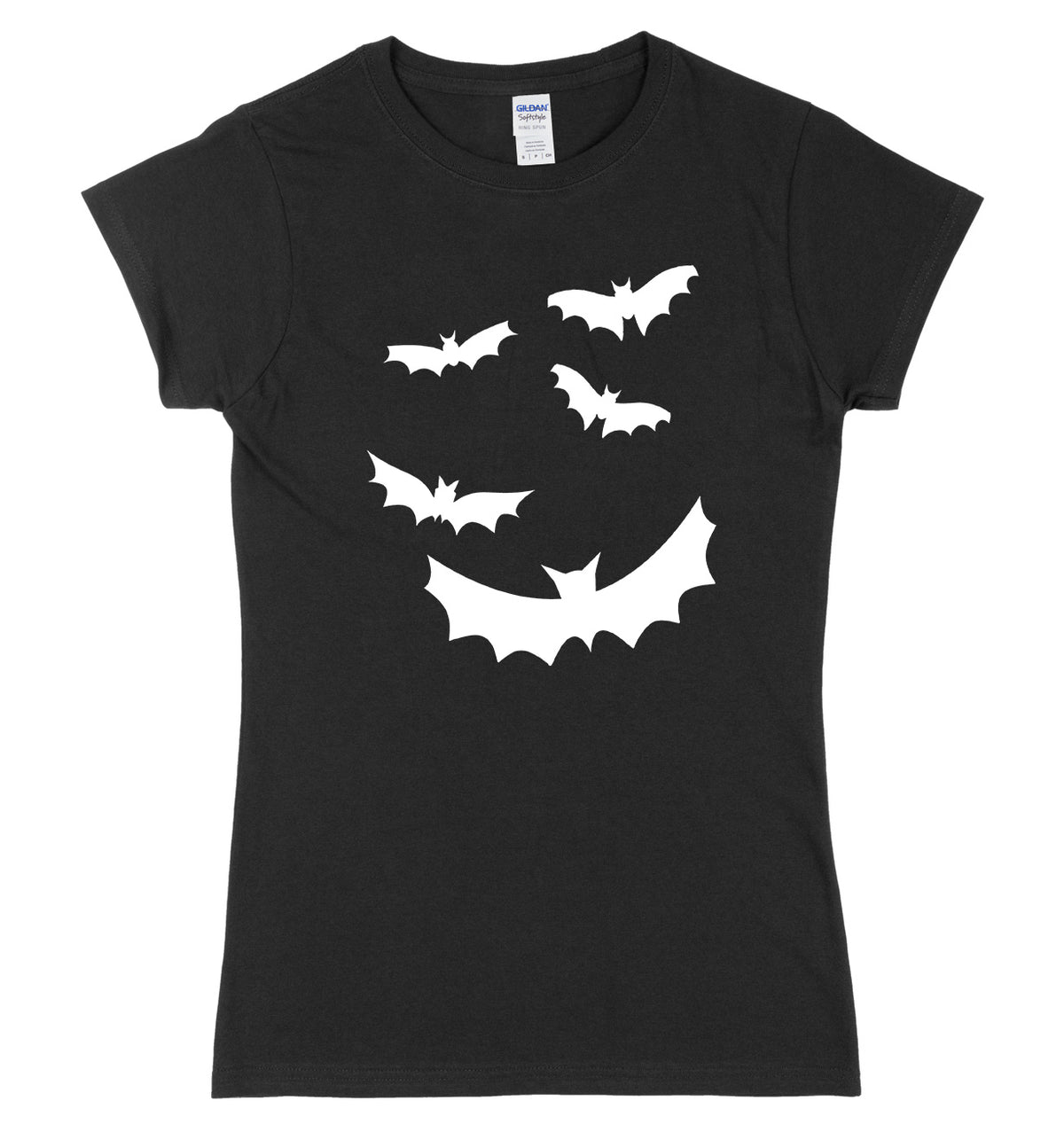 Flying Bats Design Womens Ladies Slim Fit Halloween T-Shirt
