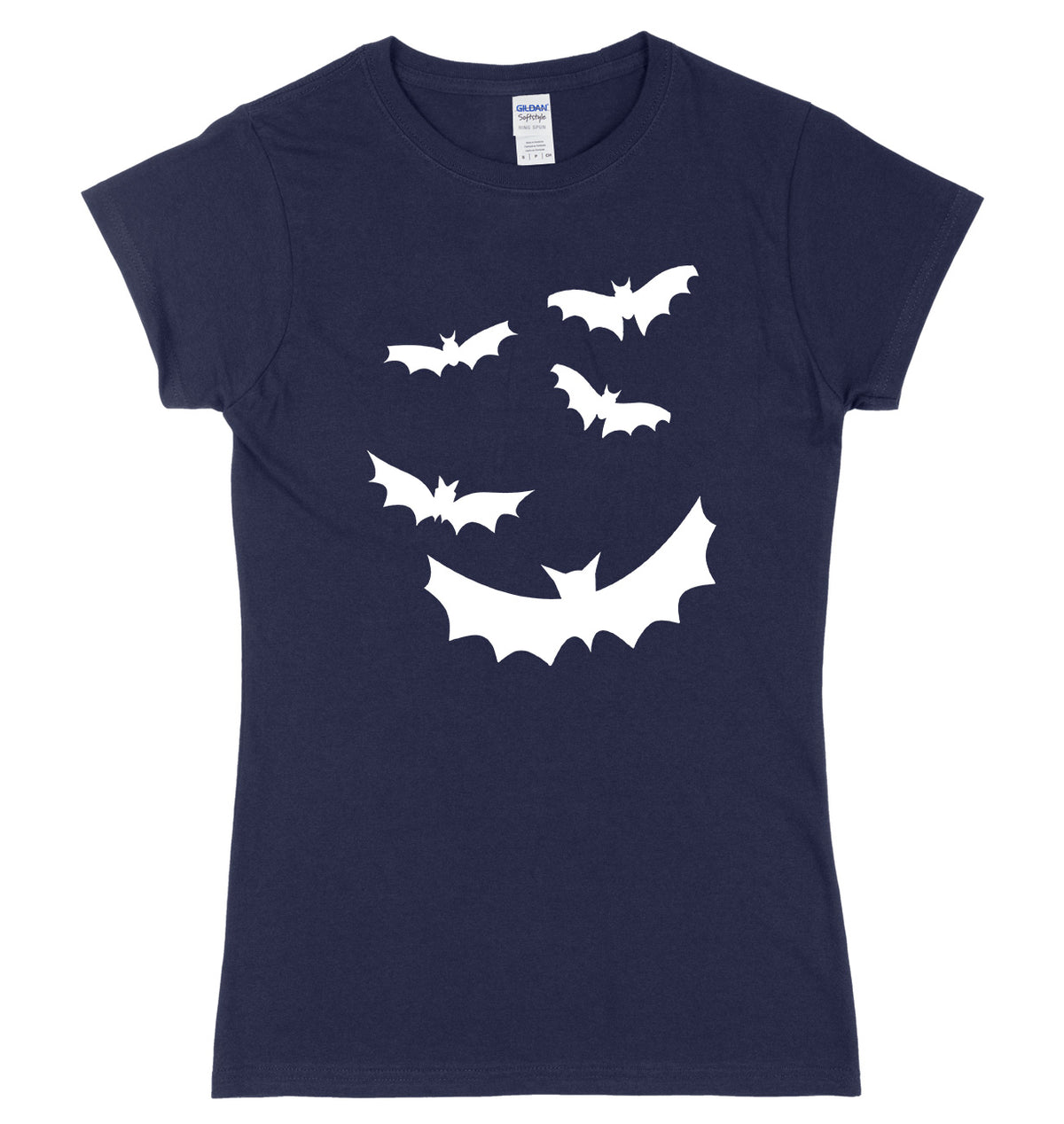Flying Bats Design Womens Ladies Slim Fit Halloween T-Shirt