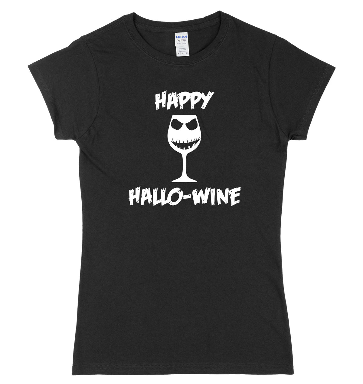 Happy Hallo-Wine Pumpkin Wine Goblet Womens Ladies Slim Fit Halloween T-Shirt
