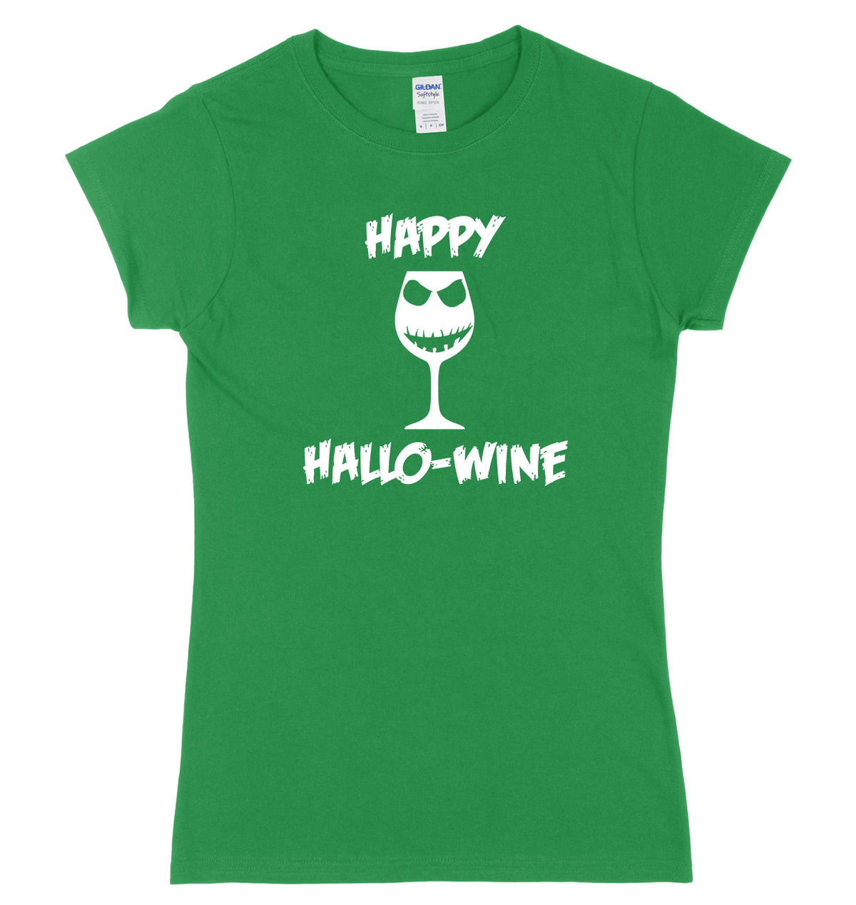Happy Hallo-Wine Pumpkin Wine Goblet Womens Ladies Slim Fit Halloween T-Shirt