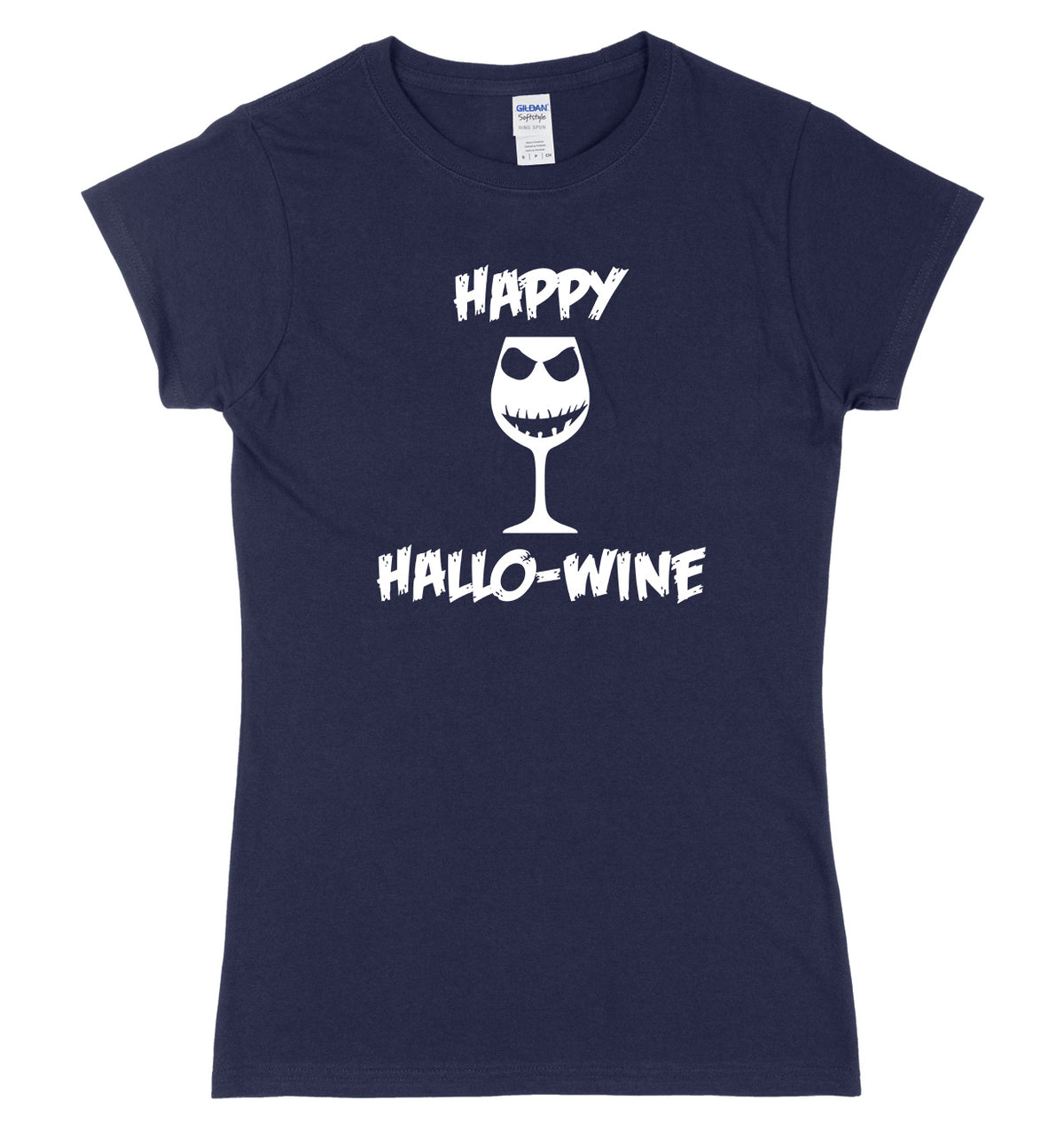 Happy Hallo-Wine Pumpkin Wine Goblet Womens Ladies Slim Fit Halloween T-Shirt