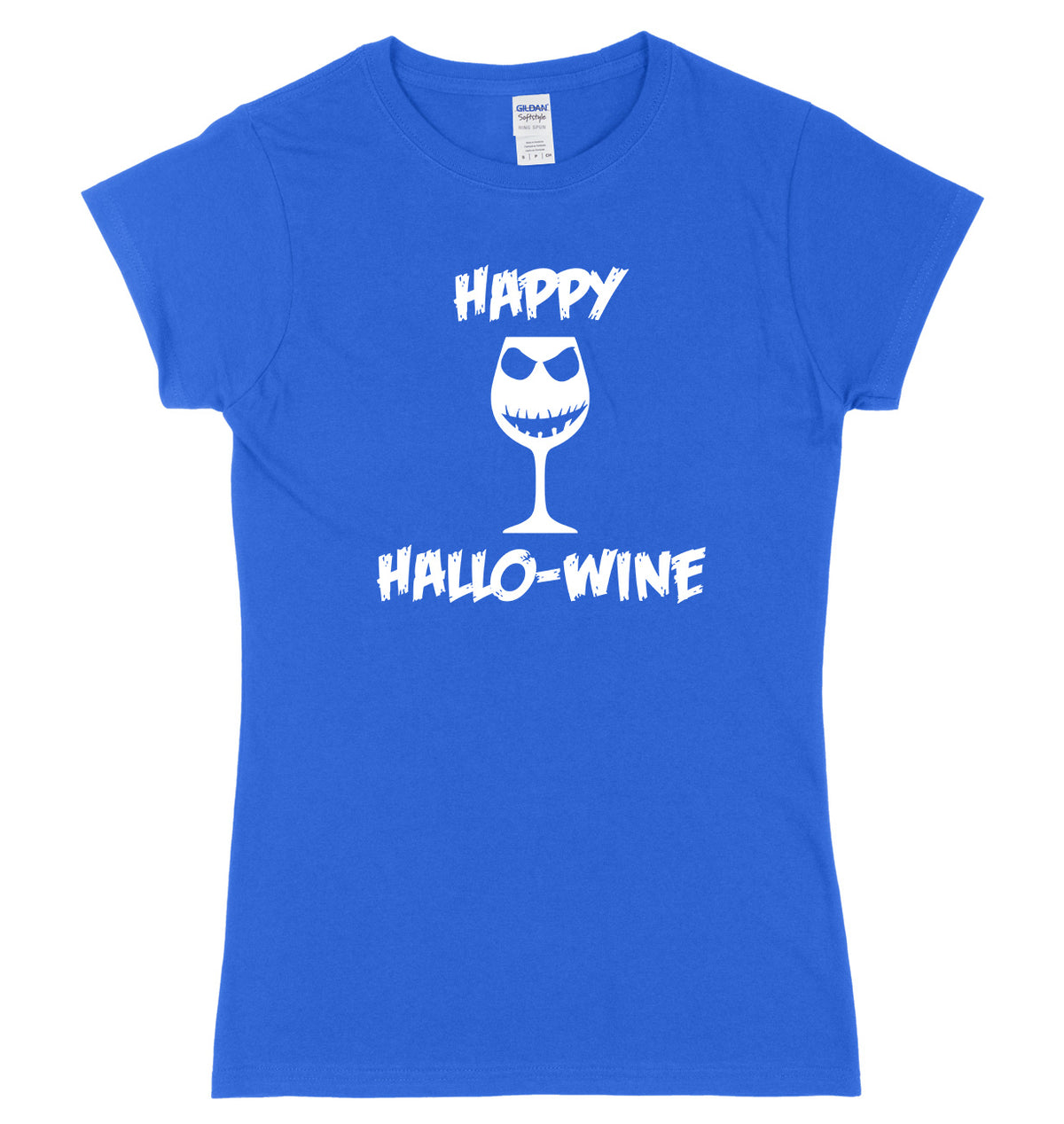 Happy Hallo-Wine Pumpkin Wine Goblet Womens Ladies Slim Fit Halloween T-Shirt