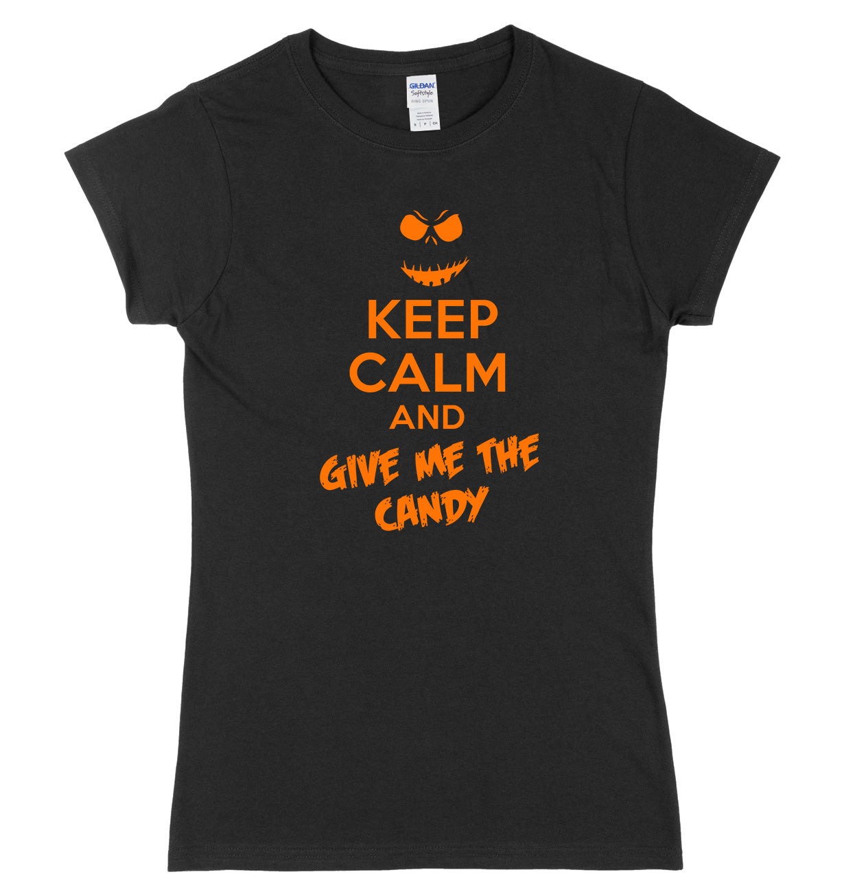 Keep Calm And Give Me The Candy Womens Ladies Slim Fit Halloween T-Shirt