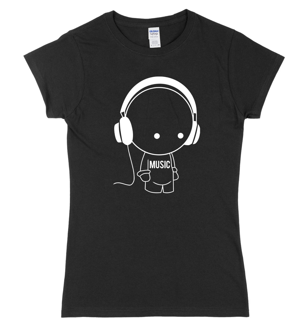 Music Character With Headphones Womens Ladies Slim Fit T-Shirt
