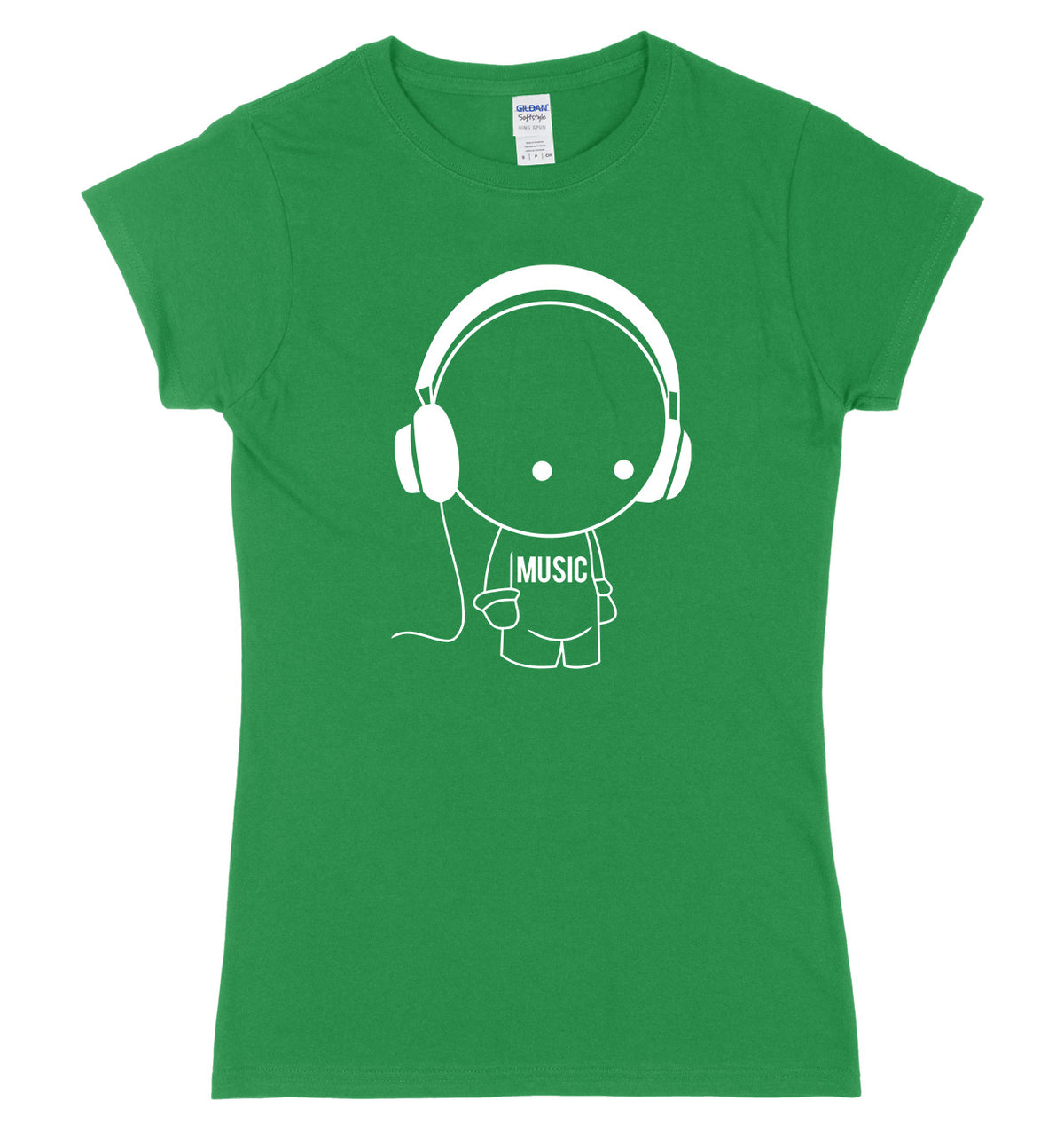 Music Character With Headphones Womens Ladies Slim Fit T-Shirt