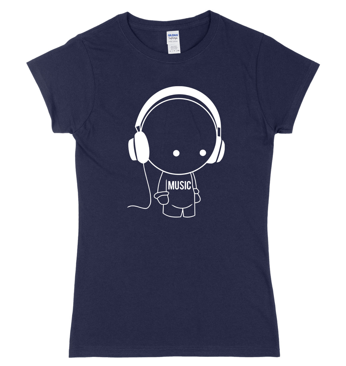 Music Character With Headphones Womens Ladies Slim Fit T-Shirt