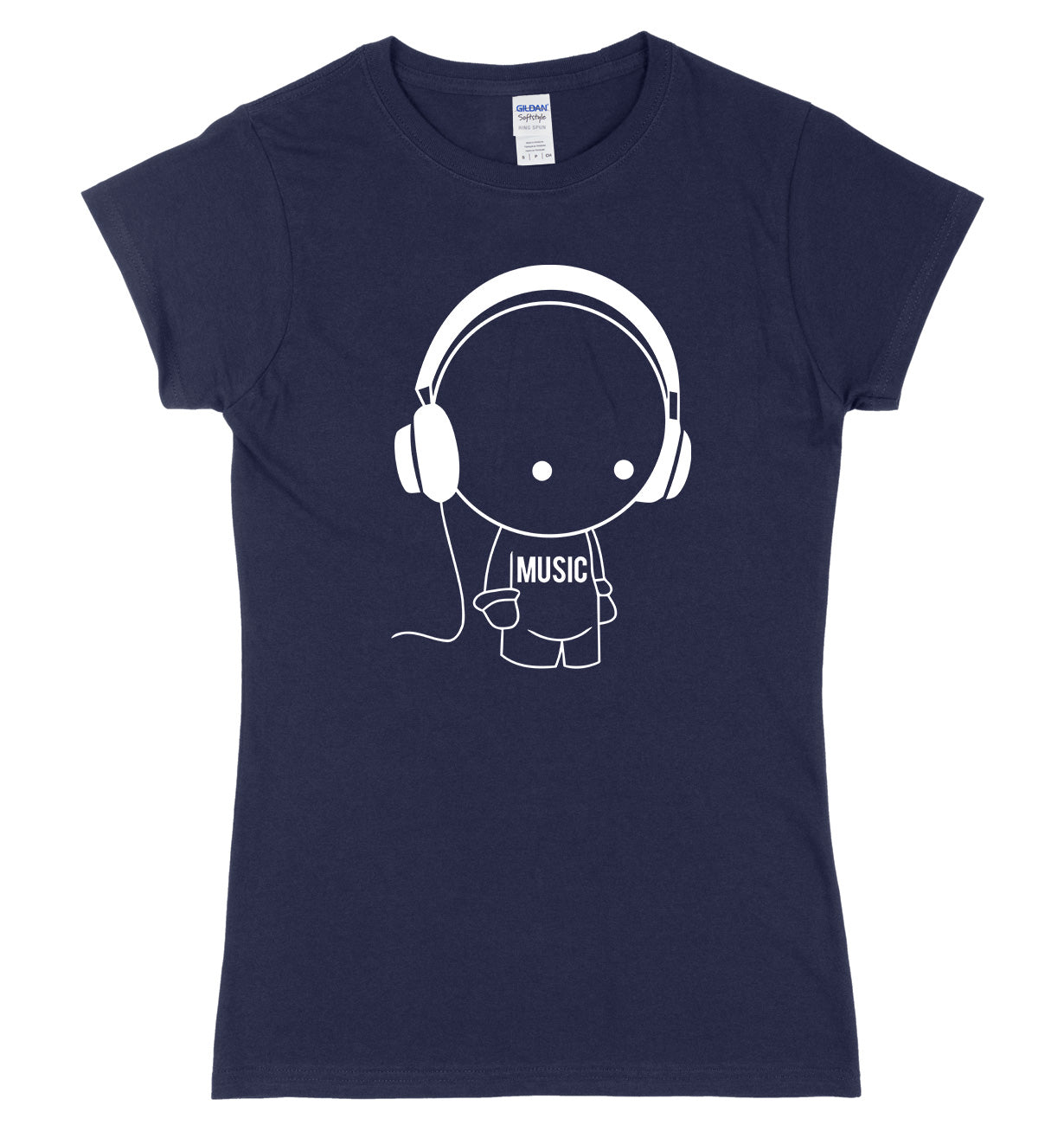 Music Character With Headphones Womens Ladies Slim Fit T-Shirt