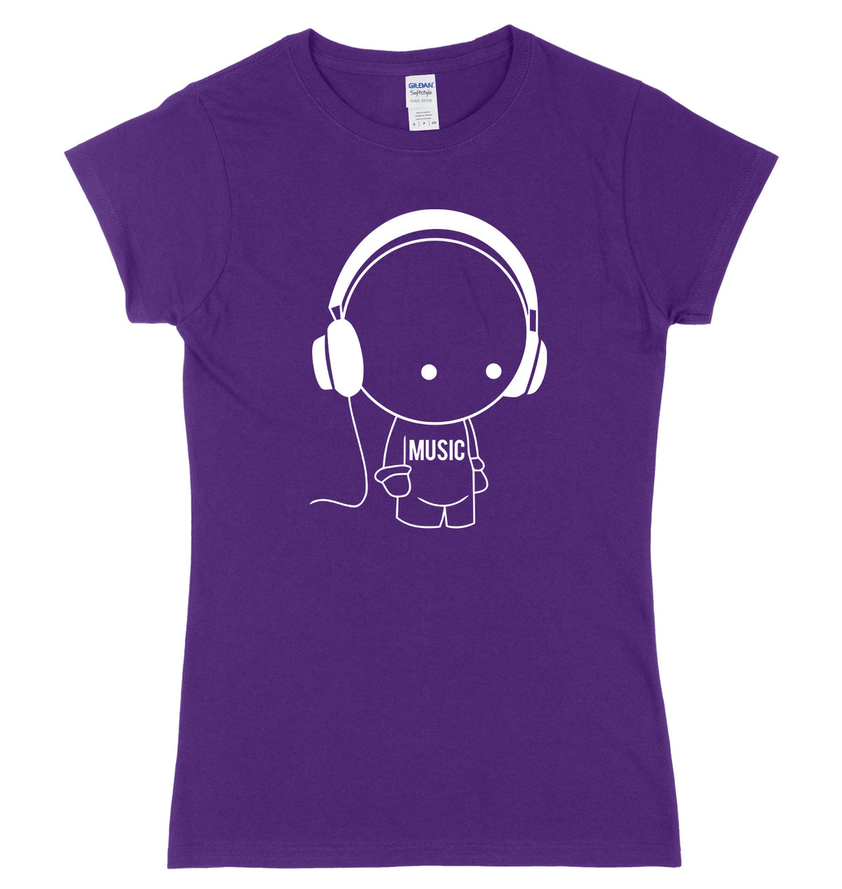 Music Character With Headphones Womens Ladies Slim Fit T-Shirt