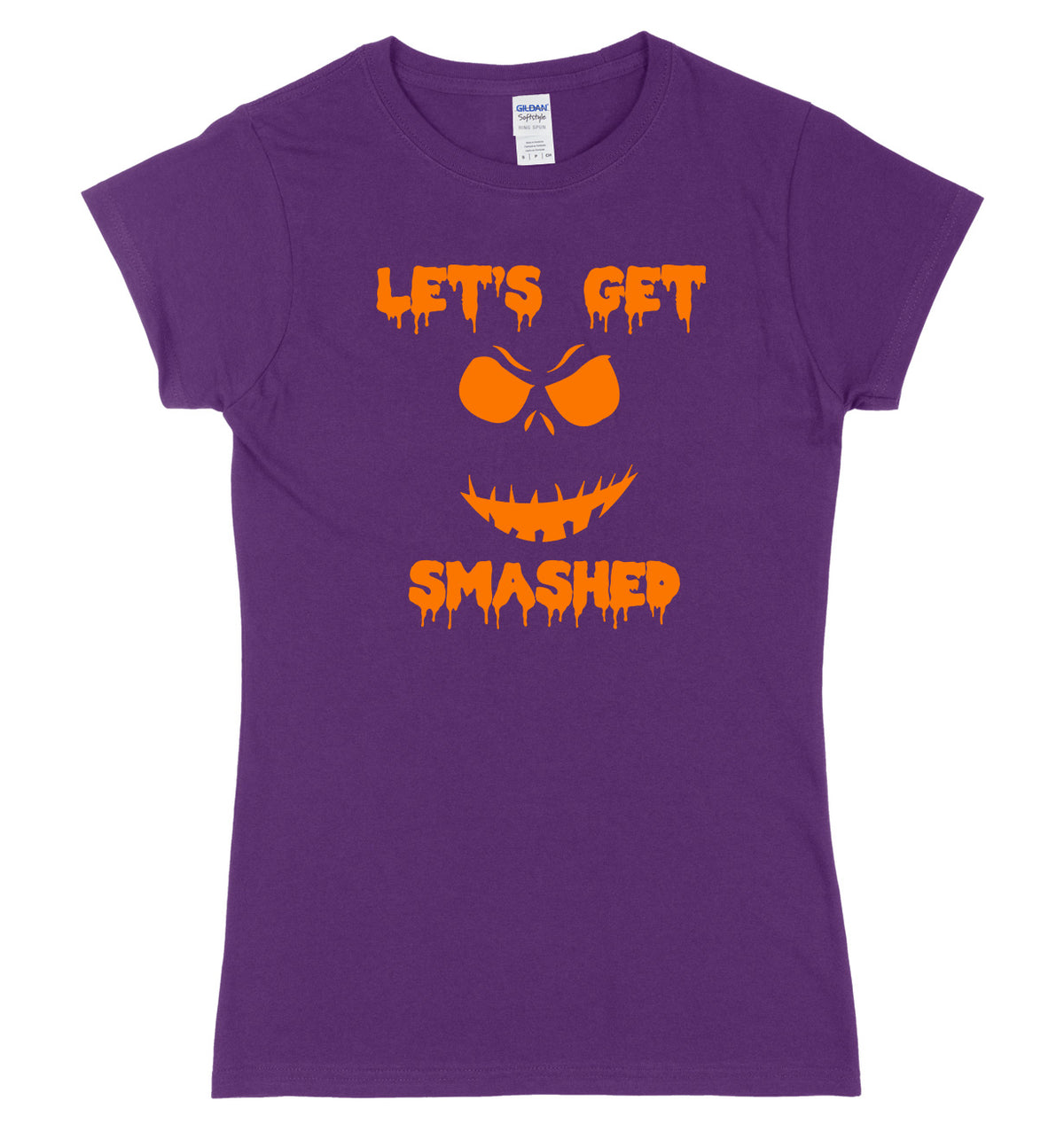 Lets Get Smashed Evil Pumpkin Face Womens Ladies Slim Fit Halloween T-Shirt