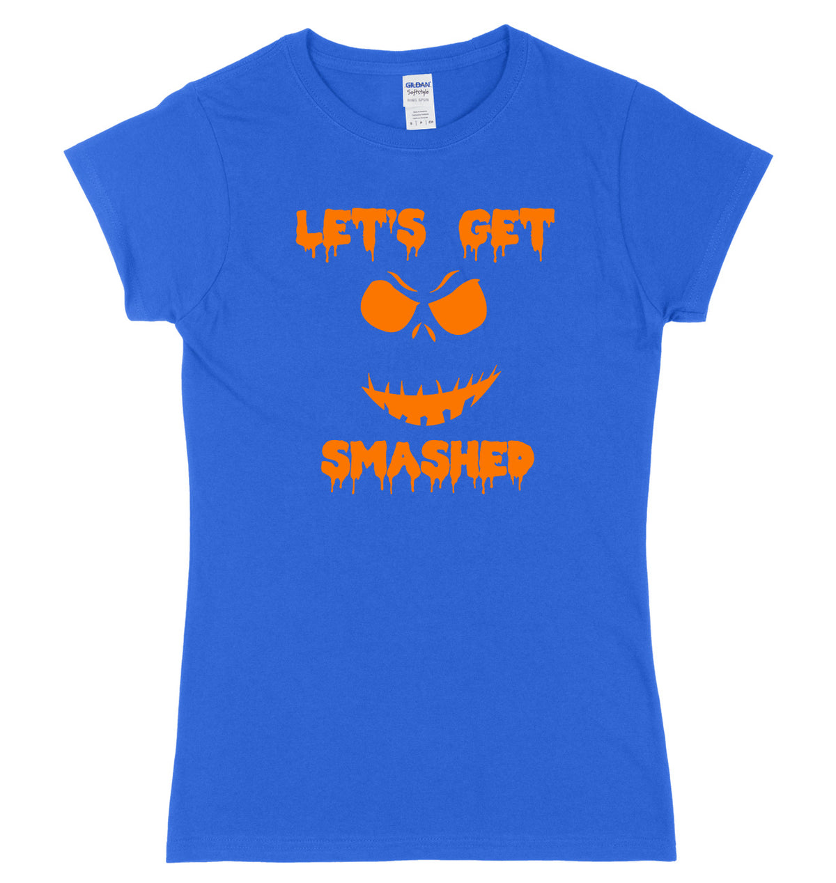 Lets Get Smashed Evil Pumpkin Face Womens Ladies Slim Fit Halloween T-Shirt