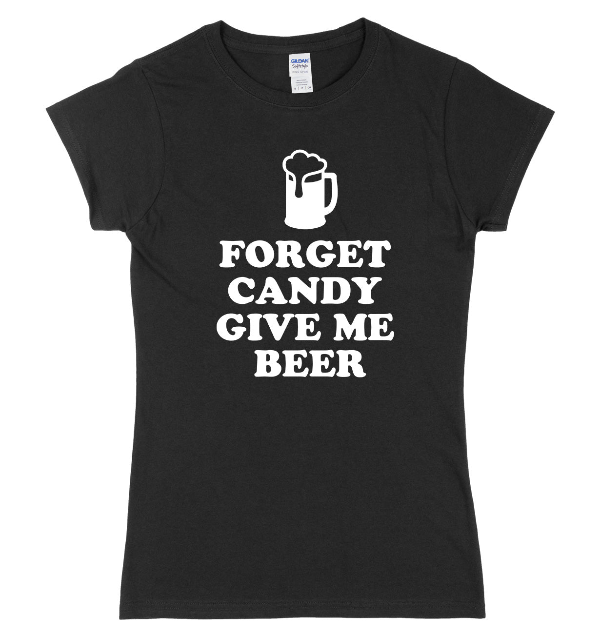 Forget Candy Give Me Beer Womens Ladies Slim Fit Halloween T-Shirt