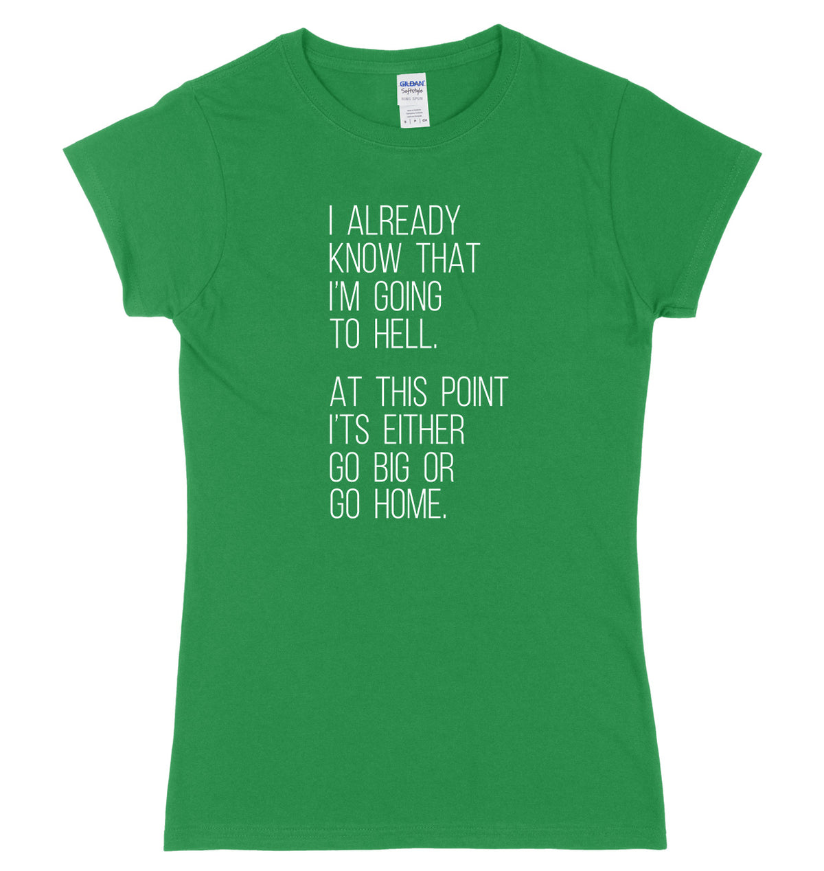 I Already Know That I&#39;m Going To Hell, At This Point It&#39;s Either Go Big Or Go Home Womens Ladies Slim Fit T-Shirt