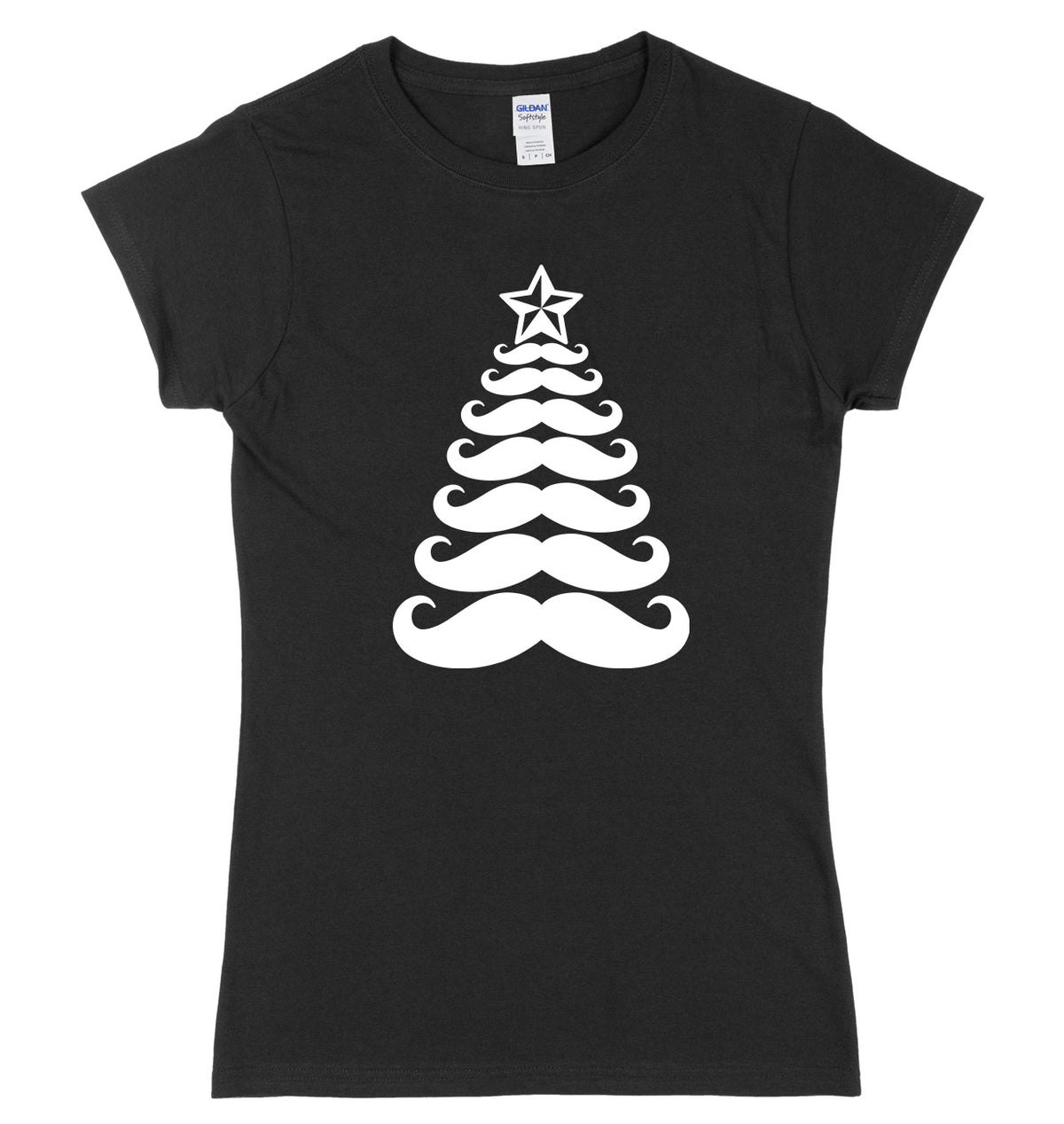 Moustache Christmas Tree Womens Ladies Slim Fit Christmas T-Shirt