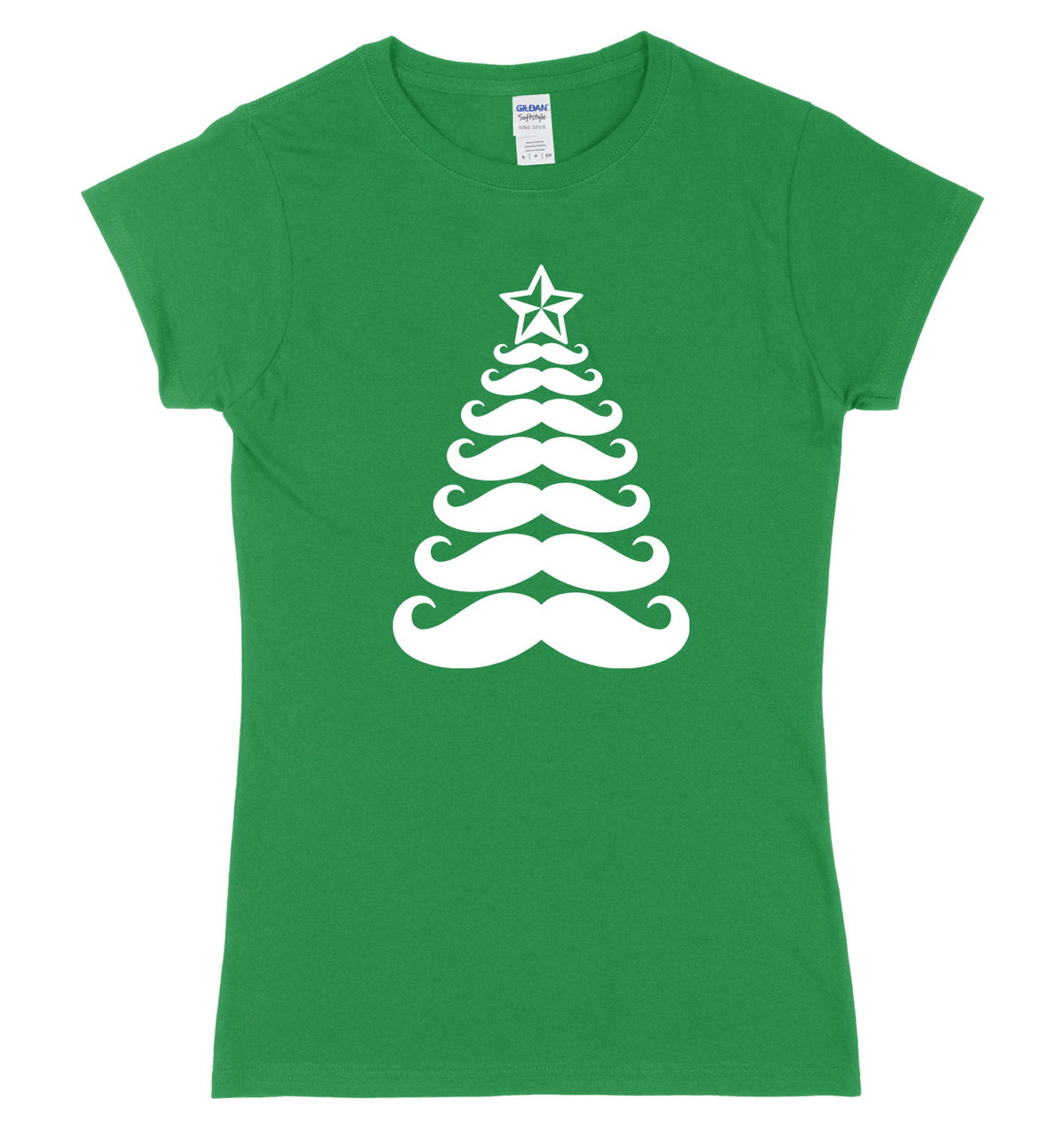 Moustache Christmas Tree Womens Ladies Slim Fit Christmas T-Shirt