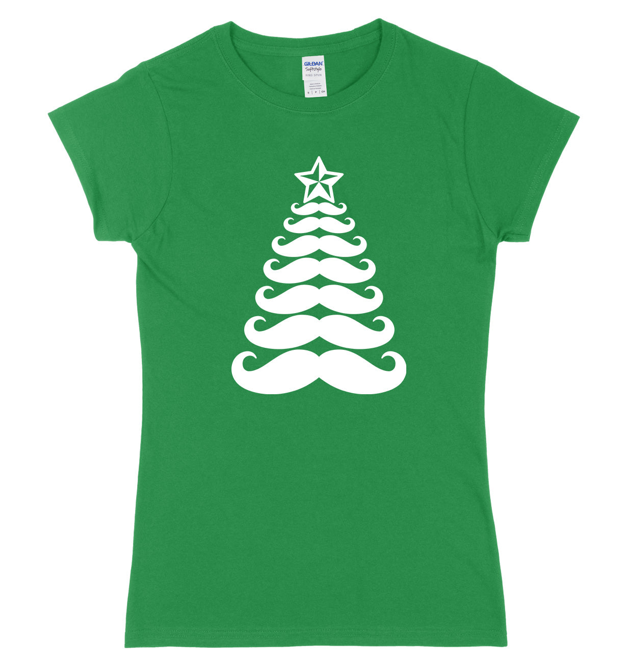 Moustache Christmas Tree Womens Ladies Slim Fit Christmas T-Shirt