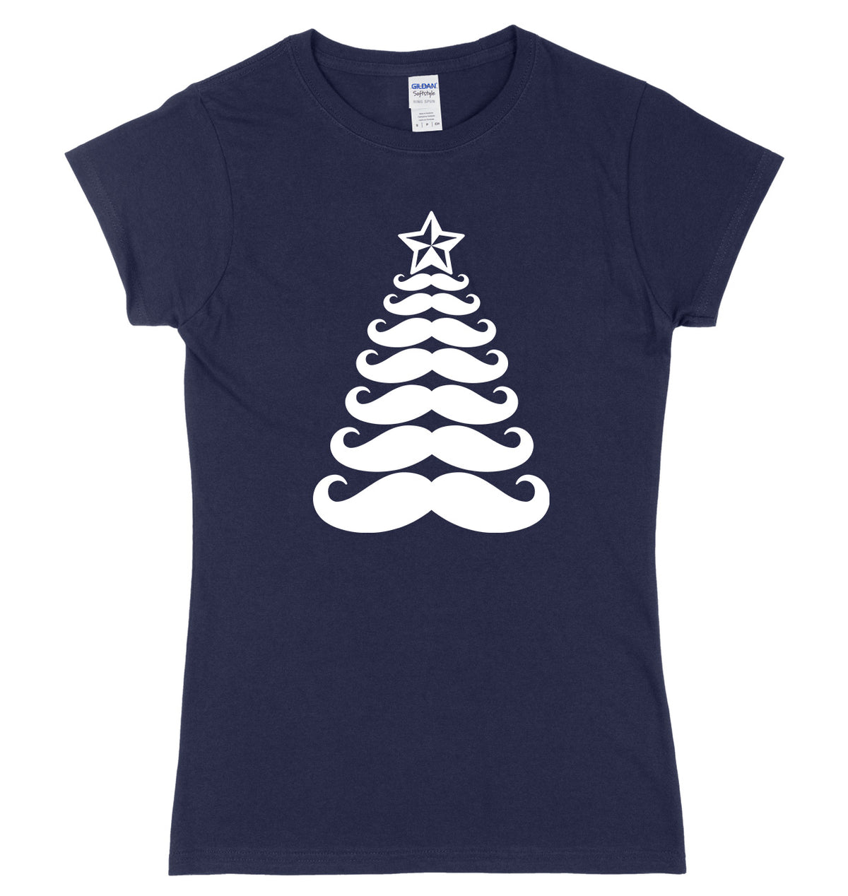 Moustache Christmas Tree Womens Ladies Slim Fit Christmas T-Shirt