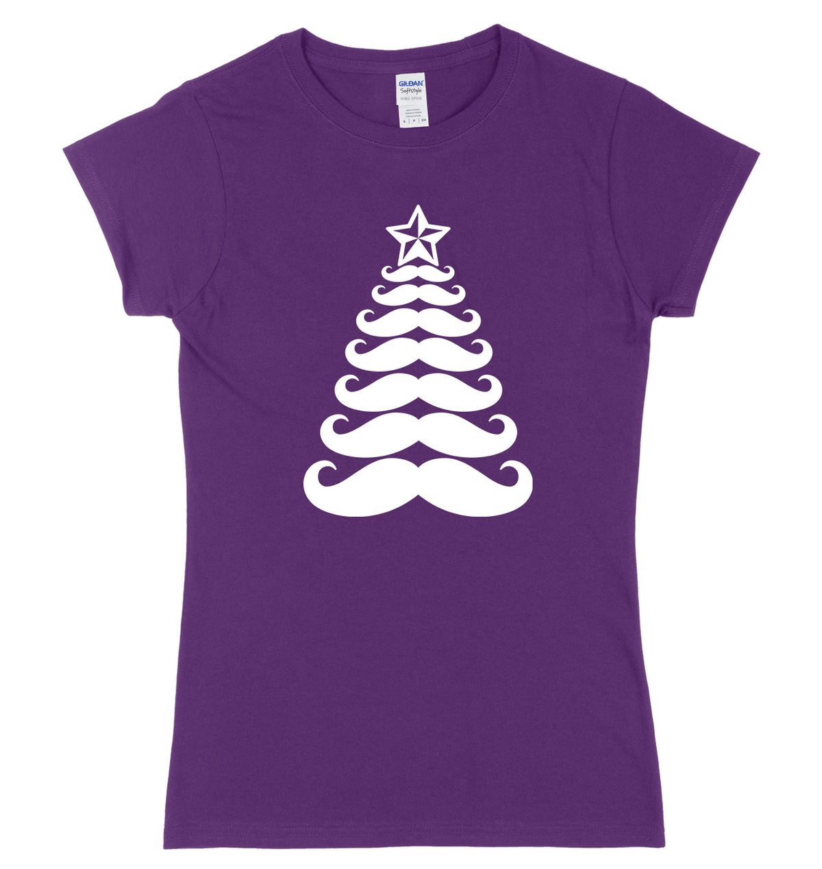 Moustache Christmas Tree Womens Ladies Slim Fit Christmas T-Shirt