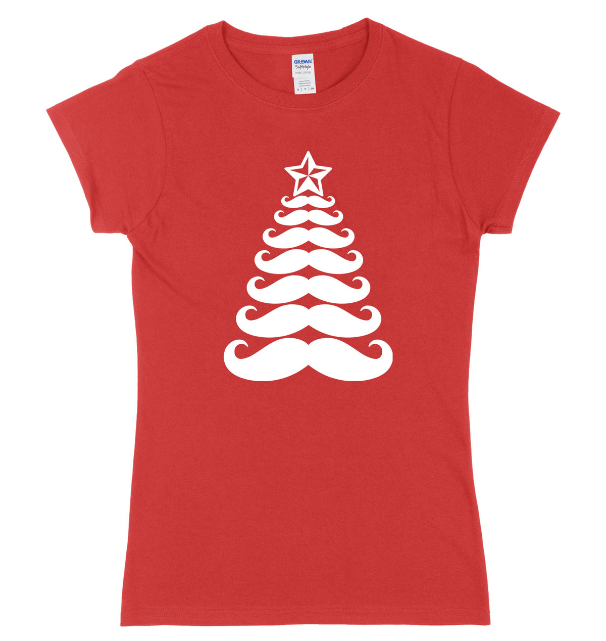 Moustache Christmas Tree Womens Ladies Slim Fit Christmas T-Shirt