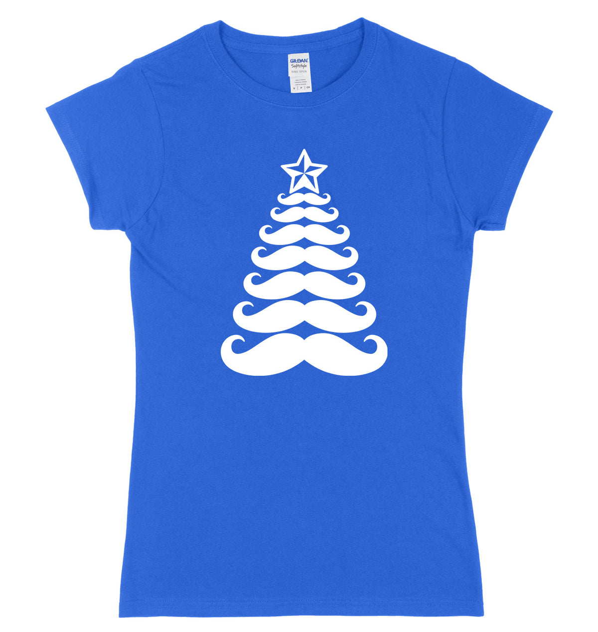Moustache Christmas Tree Womens Ladies Slim Fit Christmas T-Shirt