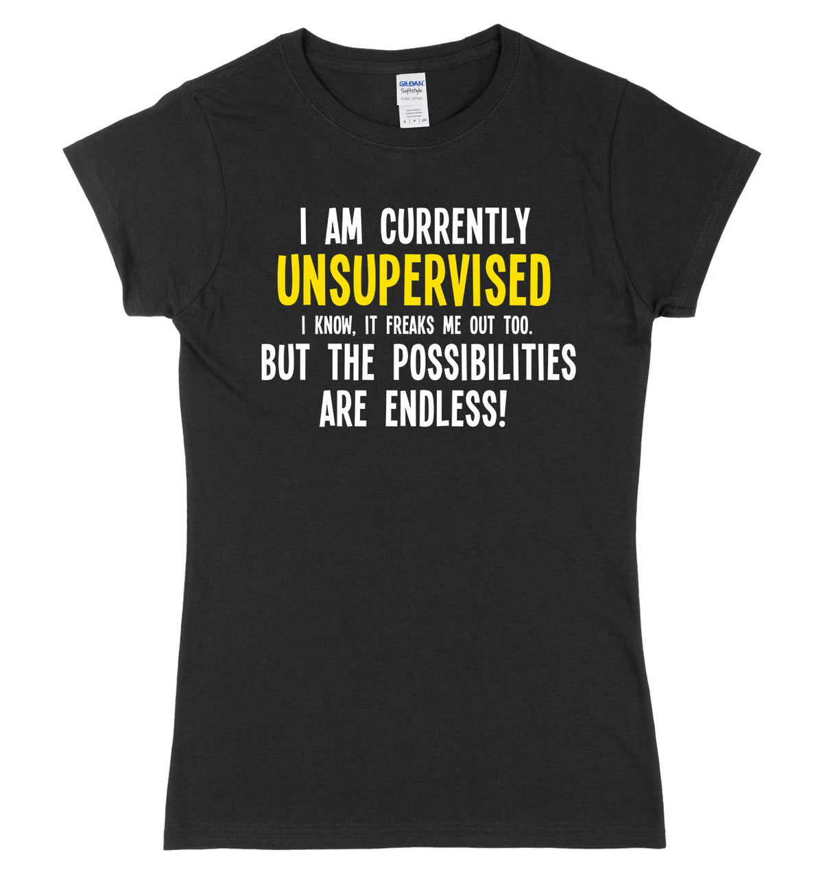 I Am Currently Unsupervised The Possibilities Are Endless! Womens Ladies Slim Fit T-Shirt