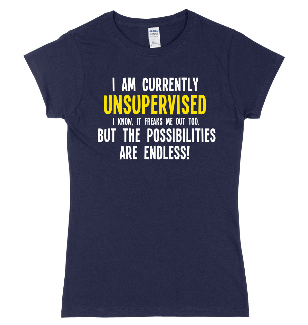 I Am Currently Unsupervised The Possibilities Are Endless! Womens Ladies Slim Fit T-Shirt